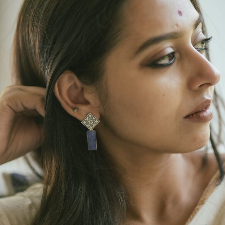 Silver Stud with Lapiz stone