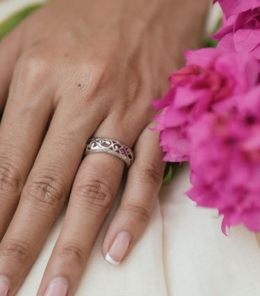 Jali work silver ring