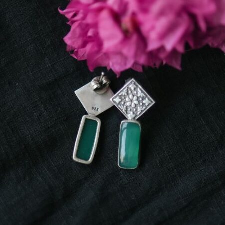 92.5 Silver & Onyx Green long stud