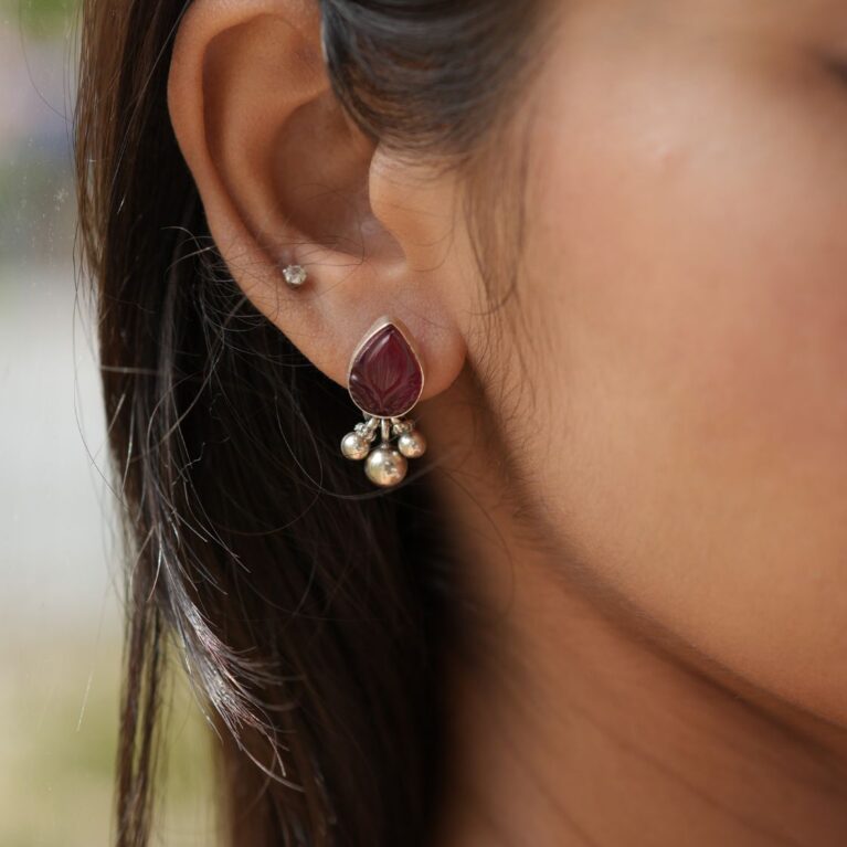 92.5 Silver Ruby Carved stone studs