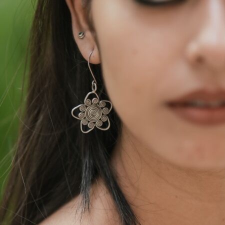 Silver spiral flower handmade danglers