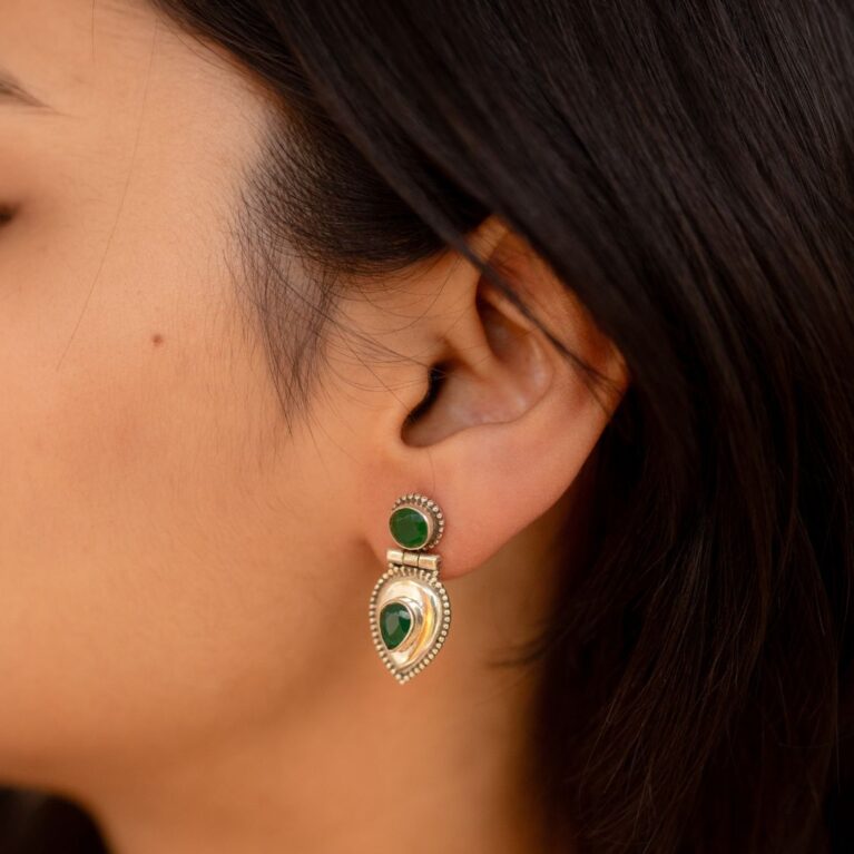 Silver Green Onyx earrings