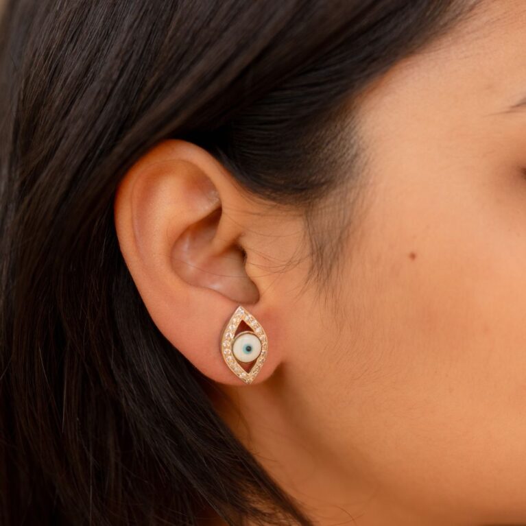 Sterling Silver Zirconia Evil Eye stud Earrings