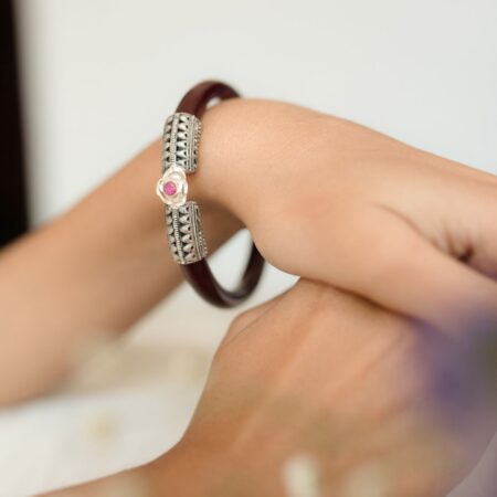 Dark Maroon Pola with Silver Brooch