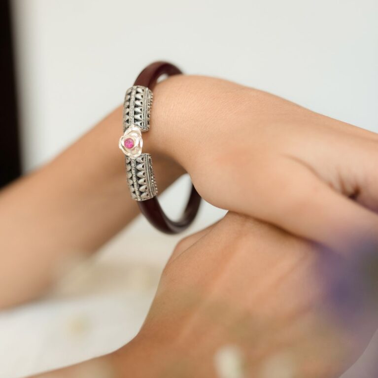 Dark Maroon Pola with Silver Brooch