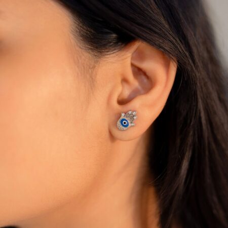925 Sterling Silver Hand Of Hamsa zirconia Stud