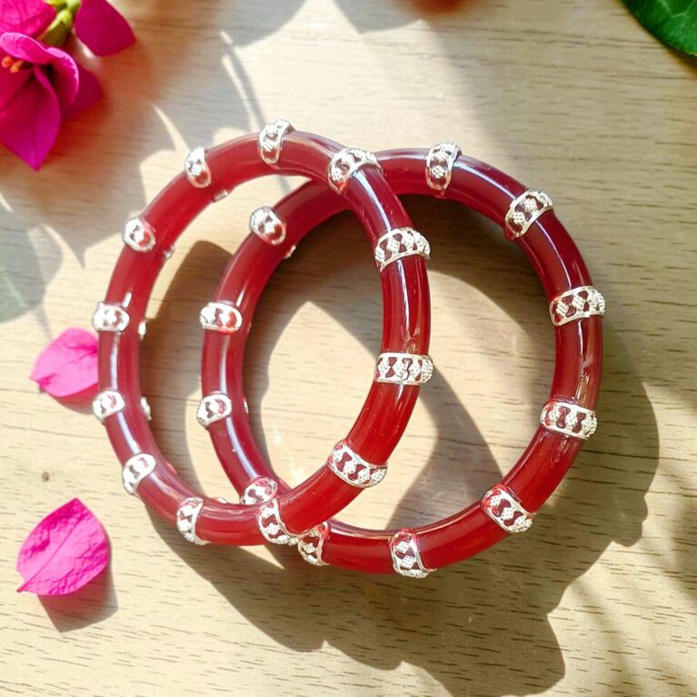Dark Red Pola with Silver Embellishments