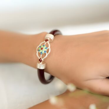 Dark Maroon Pola with Silver Meenakari Brooch