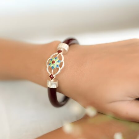 Dark Maroon Pola with Silver Meenakari Brooch