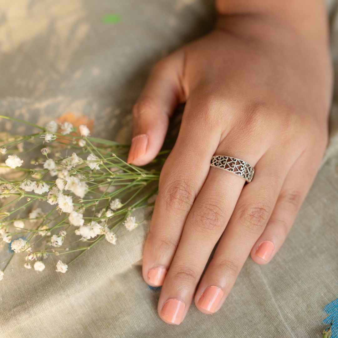 92.5 Silver Jali work Finger ring