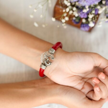 Red Pola With Silver Brooch