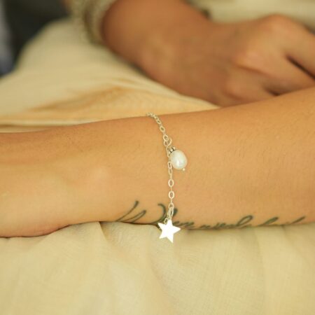 Sterling Silver Bracelet with Pearl & Star charms