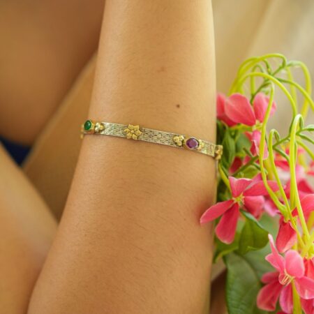 925 Silver Dual Tone Multicolour Stone Studded Bangle