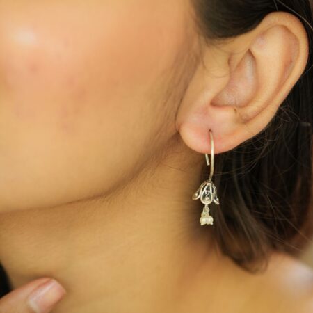 Silver oxidised lightweight Jhumki earrings with Pearls
