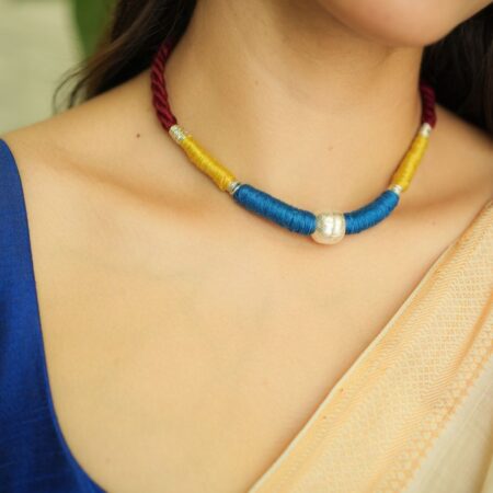Multicolour Thread Hasli with Silver Ball Pendant
