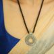 925 Silver Round Tribal Pendant with Black dori