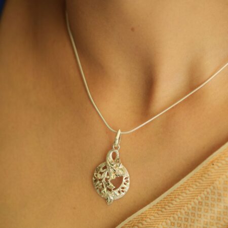 925 Silver White polish Leaf & Flower Pendant Earrings set