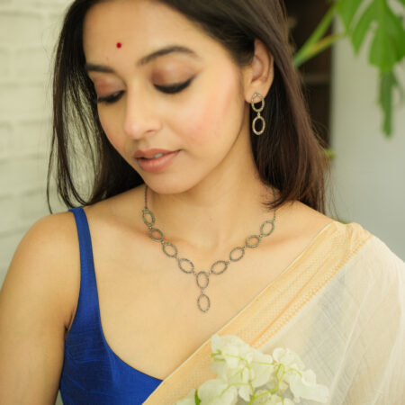 Vintage Marcasite Silver Neckpiece with Earrings