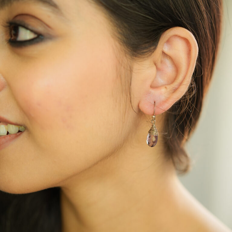 Silver wired Amethyst Cut stone earrings